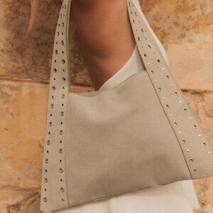 Zara Split Suede Studded Shoulder Bag NWOT Tan/brown